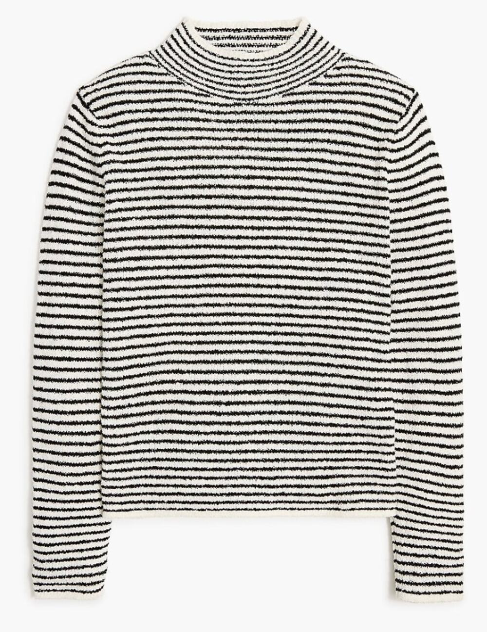 NEW J.Crew Striped Mockneck Pullover Sweater Black White Casual Women's S